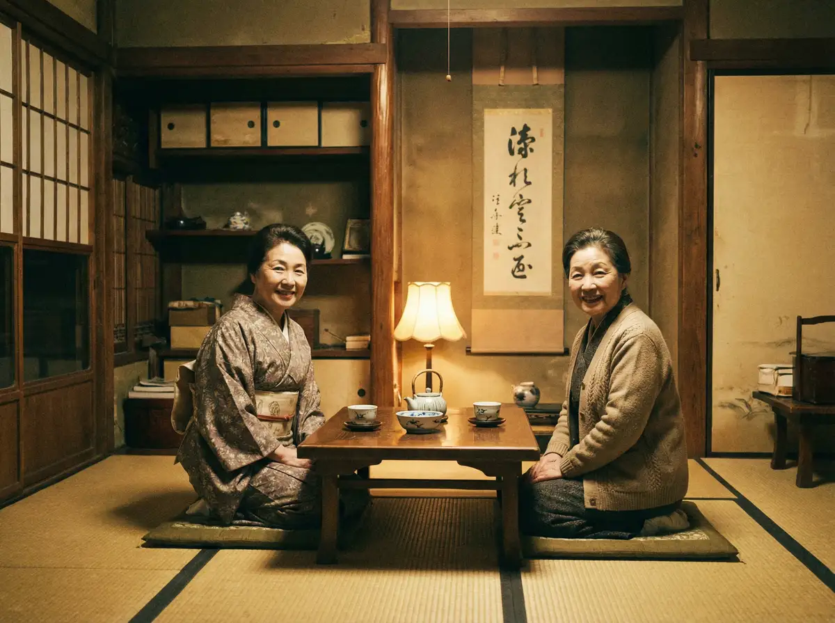 两位优雅的 天才基本法电影在线观看 在日式茶室中品茶交谈